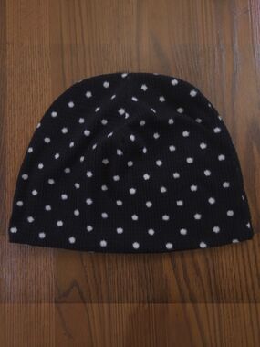 DOTS BEANIE hand stitched black beanie with white polka dot and textured design